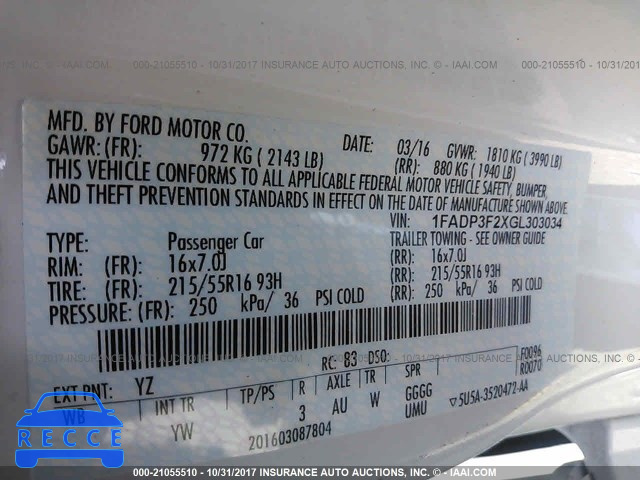 2016 Ford Focus SE 1FADP3F2XGL303034 image 8
