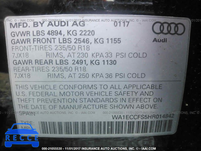 2017 AUDI Q3 WA1ECCFS5HR014842 image 8