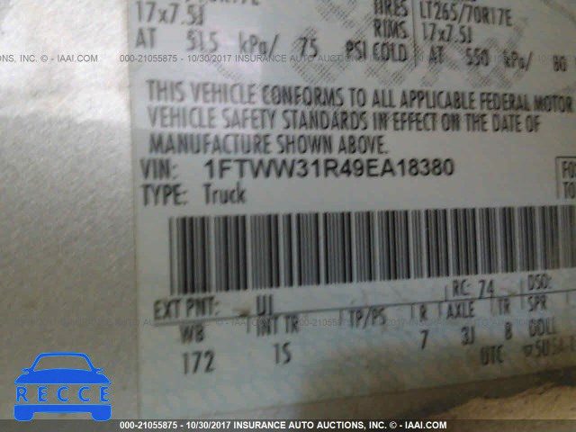 2009 Ford F350 SUPER DUTY 1FTWW31R49EA18380 image 8
