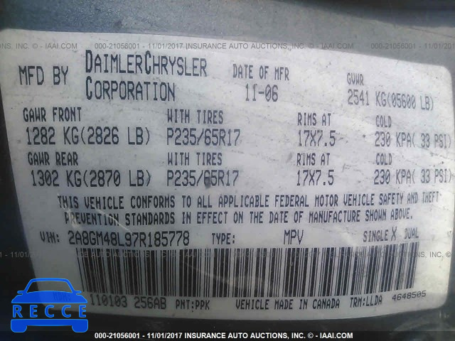 2007 CHRYSLER PACIFICA 2A8GM48L97R185778 image 8