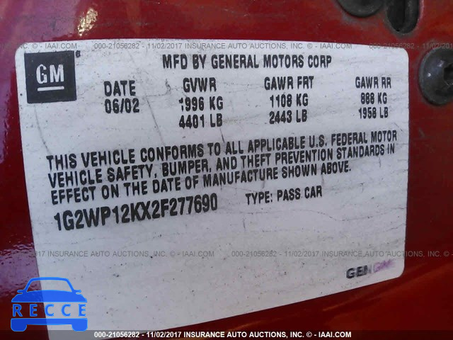 2002 Pontiac Grand Prix GT 1G2WP12KX2F277690 image 8