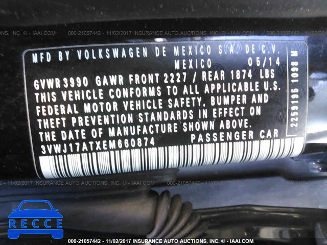 2014 VOLKSWAGEN BEETLE 3VWJ17ATXEM660874 image 8