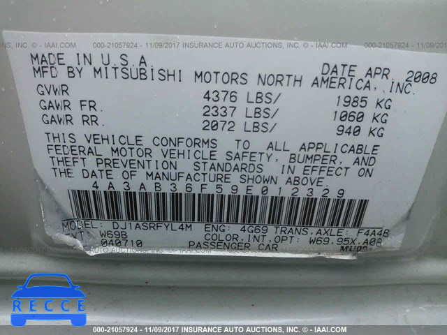 2009 Mitsubishi Galant ES 4A3AB36F59E012329 image 8
