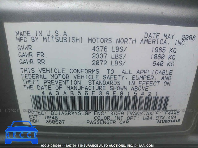2009 Mitsubishi Galant ES 4A3AB56F39E015421 image 8