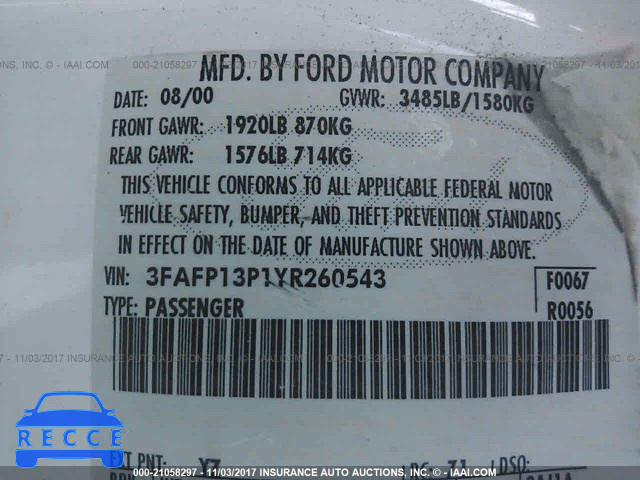 2000 Ford Escort 3FAFP13P1YR260543 image 8