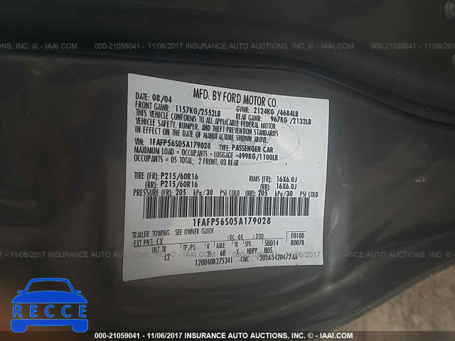 2005 Ford Taurus SEL 1FAFP56S05A179028 image 8