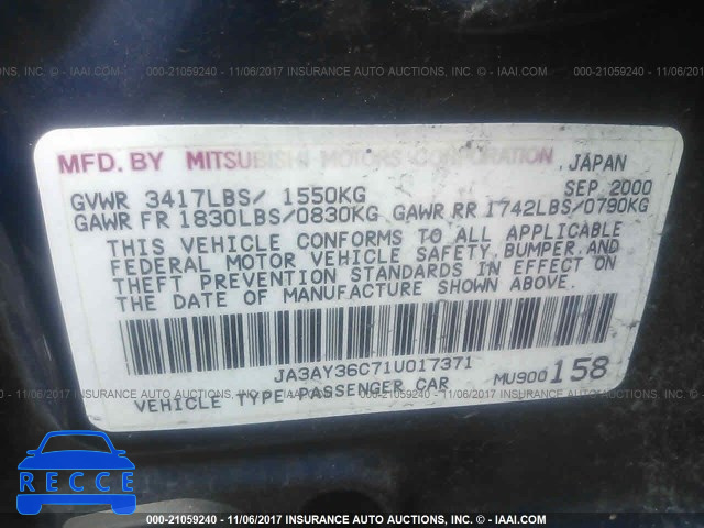 2001 MITSUBISHI MIRAGE LS JA3AY36C71U017371 image 8
