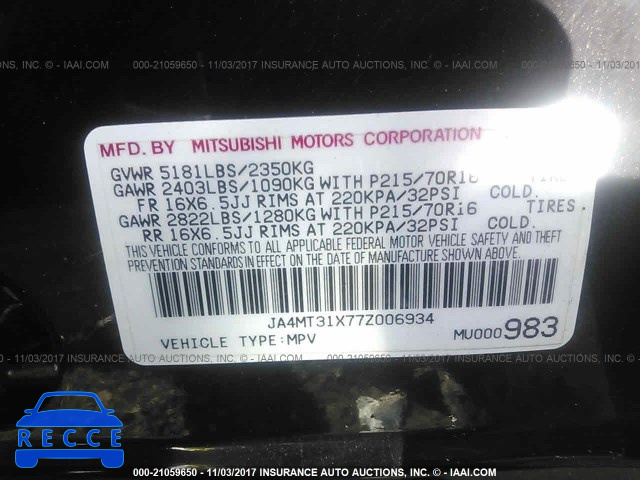 2007 Mitsubishi Outlander LS JA4MT31X77Z006934 image 8
