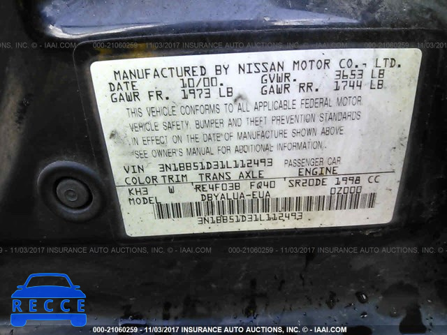 2001 Nissan Sentra SE 3N1BB51D31L112493 image 8