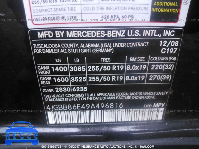 2009 Mercedes-benz ML 350 4JGBB86E49A496816 Bild 8
