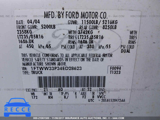 2004 Ford F350 SUPER DUTY 1FTWW33P34ED28623 image 8