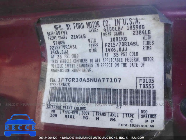 1992 Ford Ranger 1FTCR10A3NUA77107 image 8