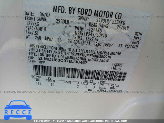 2007 Lincoln MKX 2LMDU88C07BJ30467 image 8