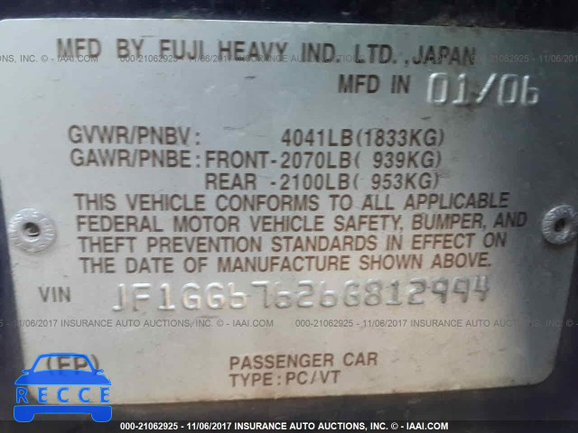 2006 SUBARU IMPREZA 2.5I SPORTS WAGON JF1GG67626G812994 image 8