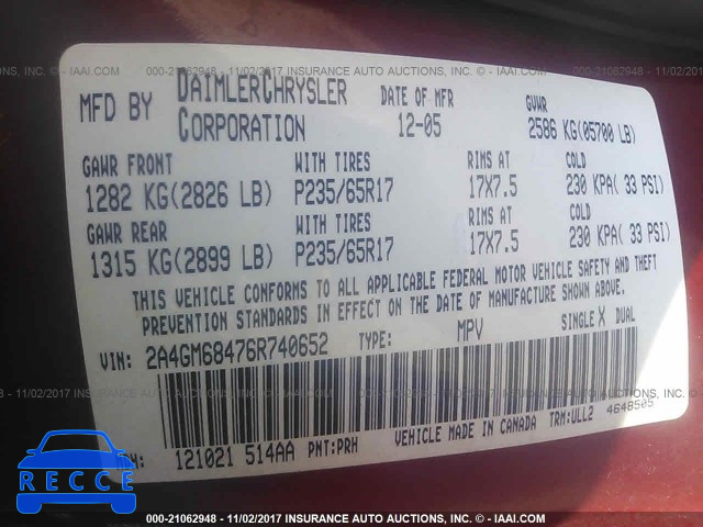 2006 Chrysler Pacifica TOURING 2A4GM68476R740652 Bild 8