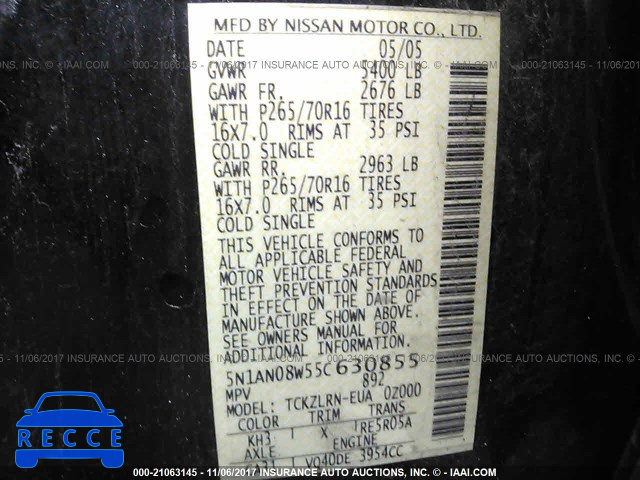 2005 NISSAN XTERRA OFF ROAD/S/SE 5N1AN08W55C630855 Bild 8