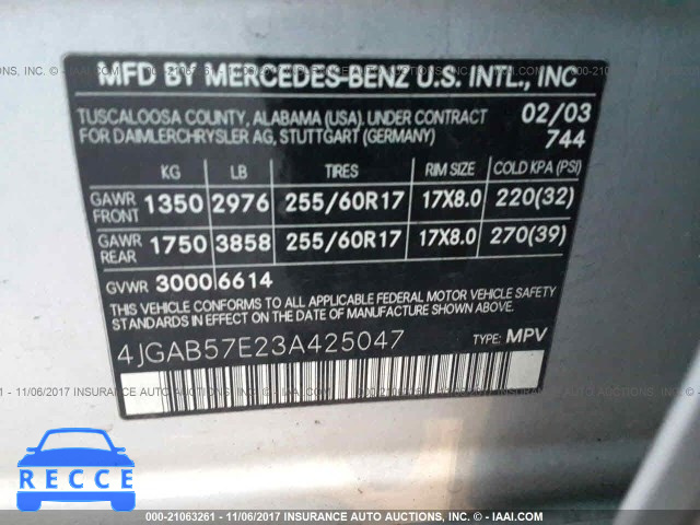 2003 Mercedes-benz ML 350 4JGAB57E23A425047 image 8