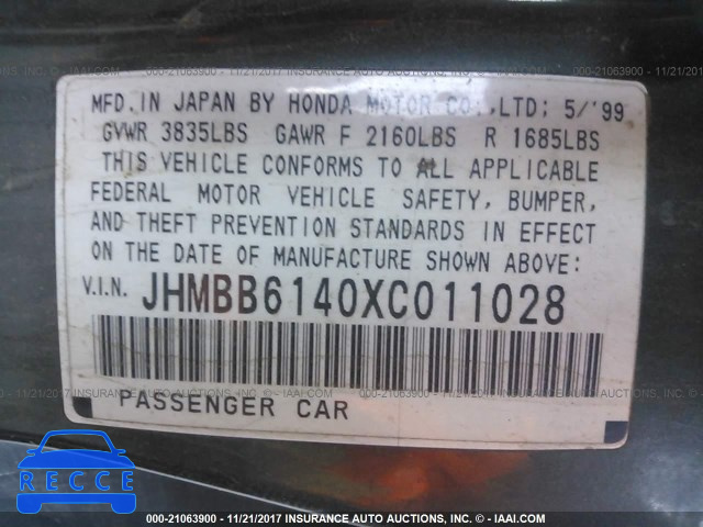 1999 Honda PRELUDE JHMBB6140XC011028 image 8