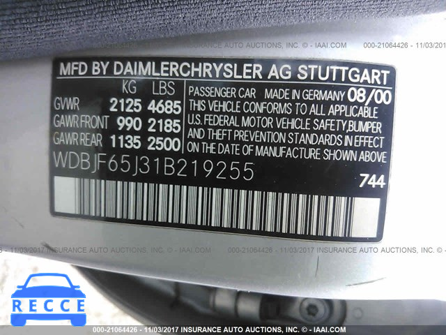 2001 Mercedes-benz E 320 WDBJF65J31B219255 зображення 8