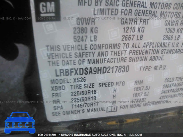 2017 BUICK ENVISION ESSENCE LRBFXDSA9HD217830 image 8