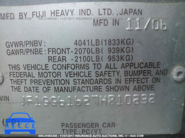 2007 Subaru Impreza 2.5I JF1GG61627H810232 image 8