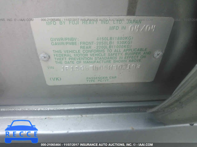 2005 SUBARU FORESTER JF1SG67605H703193 image 8