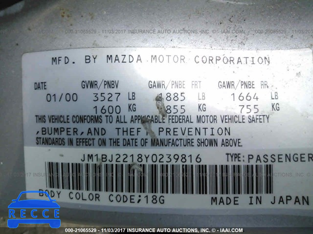 2000 Mazda Protege ES JM1BJ2218Y0239816 зображення 8