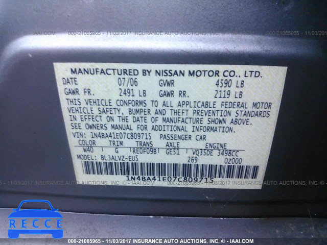 2007 Nissan Maxima 1N4BA41E07C809715 image 8