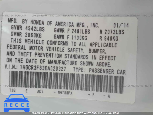 2014 Honda Accord 1HGCR3F83EA020327 Bild 8