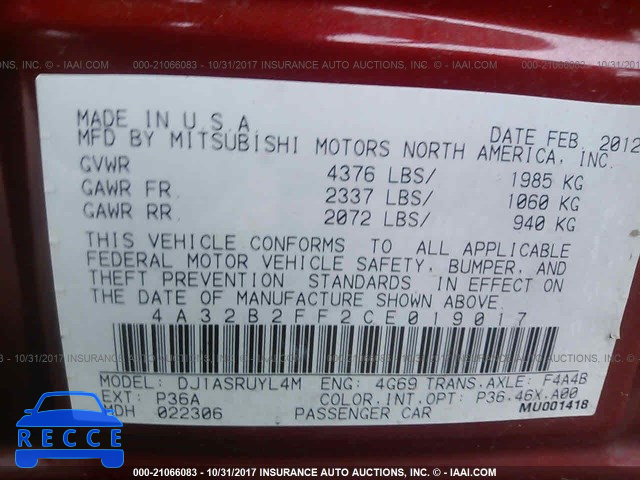 2012 Mitsubishi Galant FE 4A32B2FF2CE019017 image 8