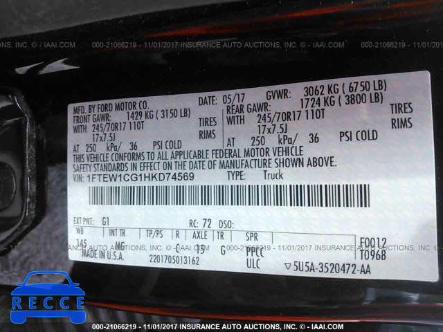 2017 FORD F150 1FTEW1CG1HKD74569 image 8