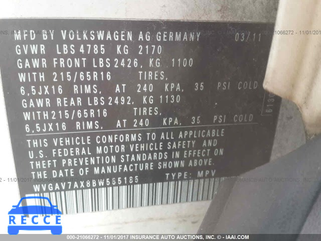 2011 Volkswagen Tiguan WVGAV7AX8BW555185 image 8