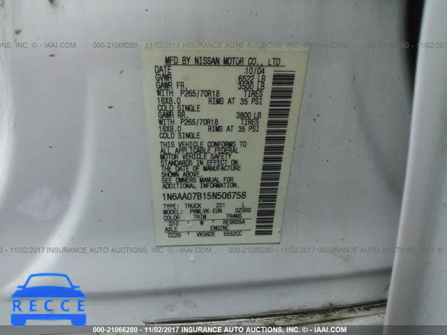 2005 Nissan Titan XE/SE/LE 1N6AA07B15N506758 image 8