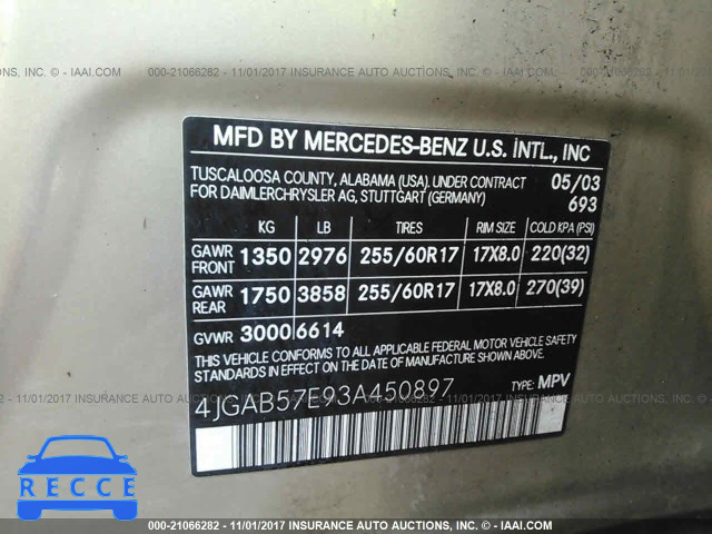 2003 Mercedes-benz ML 4JGAB57E93A450897 Bild 8
