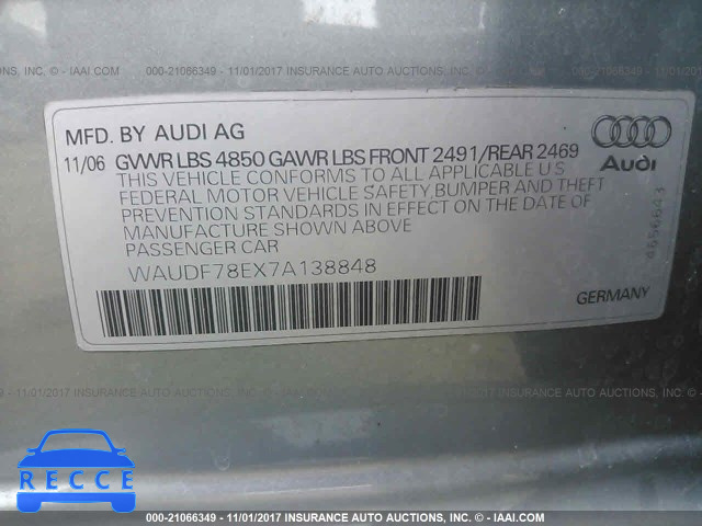 2007 Audi A4 2.0T QUATTRO WAUDF78EX7A138848 image 8