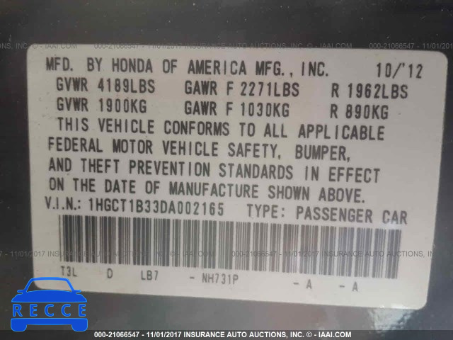 2013 Honda Accord 1HGCT1B33DA002165 image 8