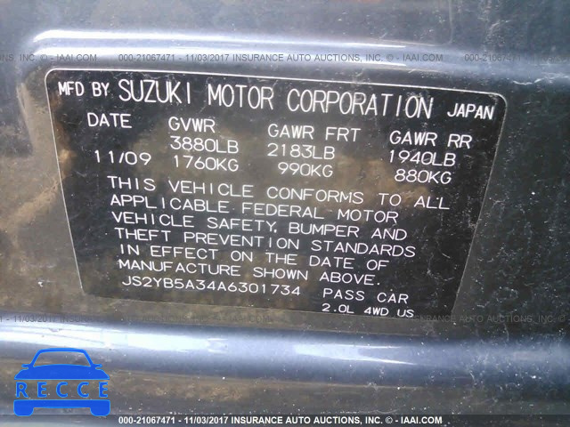 2010 Suzuki SX4 JS2YB5A34A6301734 image 8