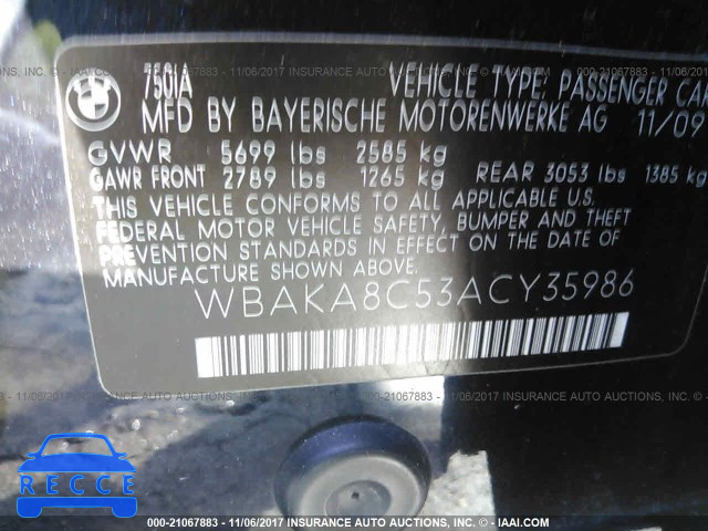 2010 BMW 750 I WBAKA8C53ACY35986 Bild 8
