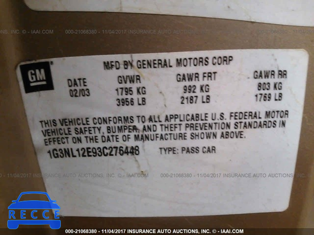2003 Oldsmobile Alero GL 1G3NL12E93C276448 зображення 8