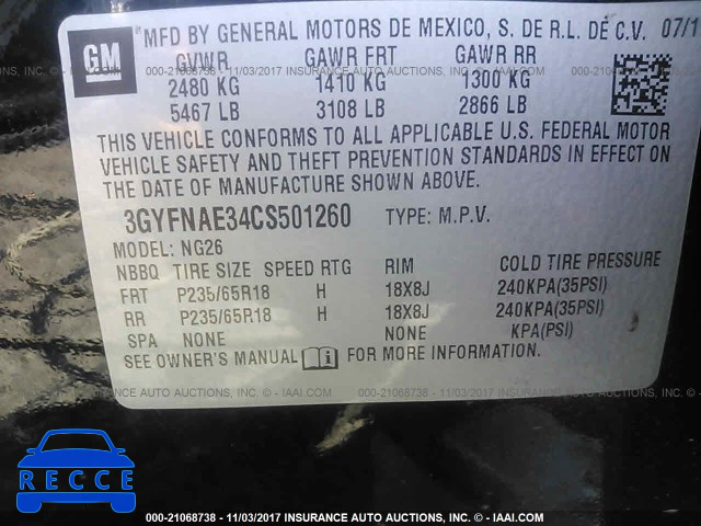 2012 Cadillac SRX LUXURY COLLECTION 3GYFNAE34CS501260 image 8