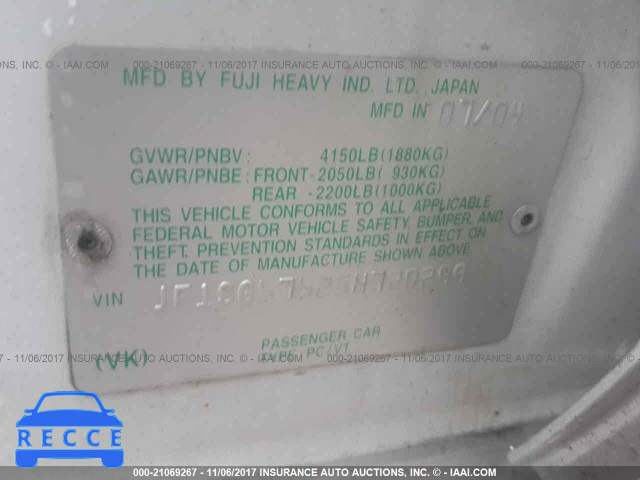 2005 SUBARU FORESTER 2.5XS LL BEAN JF1SG67625H720299 Bild 8