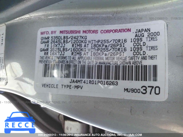 2001 Mitsubishi Montero SPORT LIMITED JA4MT41R01P016263 image 8