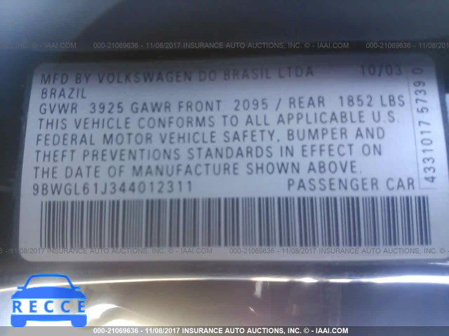 2004 Volkswagen Golf GLS 9BWGL61J344012311 image 8