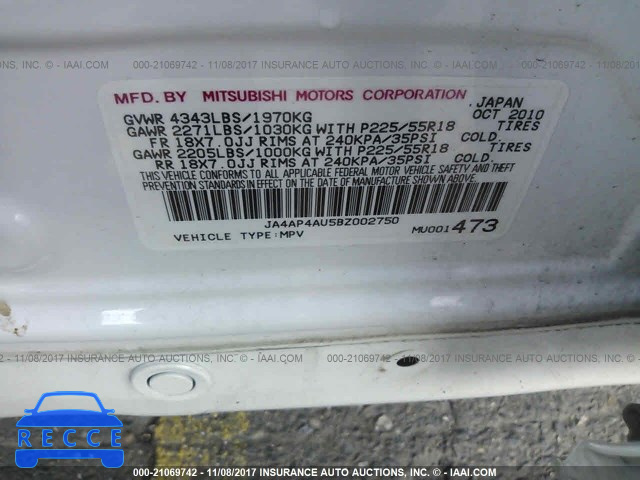 2011 Mitsubishi Outlander Sport SE JA4AP4AU5BZ002750 image 8