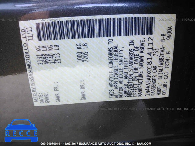 2012 Nissan Maxima S/SV 1N4AA5APXCC814112 Bild 8