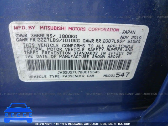 2011 Mitsubishi Lancer ES/ES SPORT JA32U2FU7BU019545 зображення 8