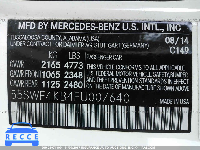 2015 Mercedes-benz C 300 4MATIC 55SWF4KB4FU007640 зображення 8