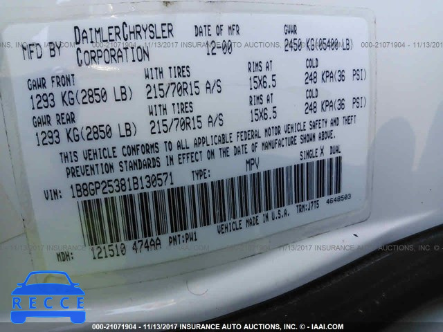 2001 Dodge Caravan SE 1B8GP25381B130571 image 8
