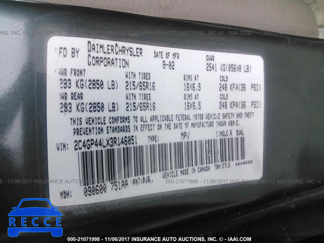 2003 Chrysler Town & Country LX 2C4GP44LX3R146051 image 8
