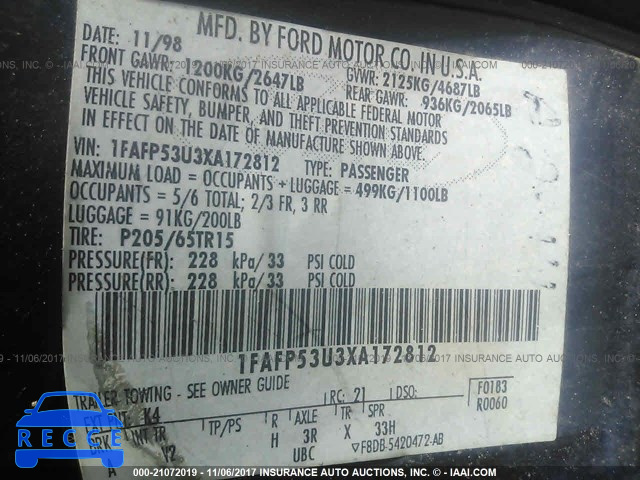 1999 Ford Taurus SE 1FAFP53U3XA172812 image 8